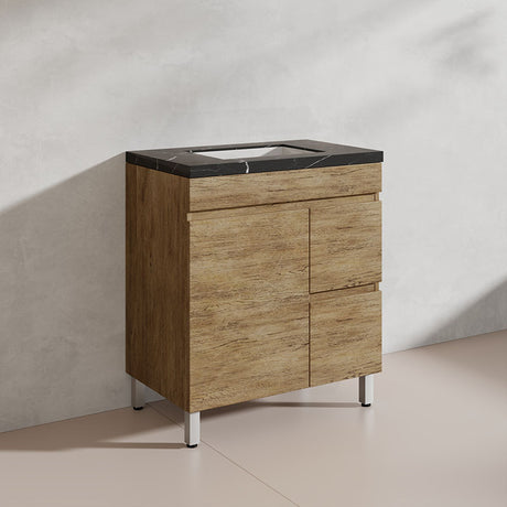 Lukka Camden Modern 750mm Freestanding Vanity E0 MDF Wood Grain PVC Film Cabinet with Left/Right Hand Drawers In Various Colours