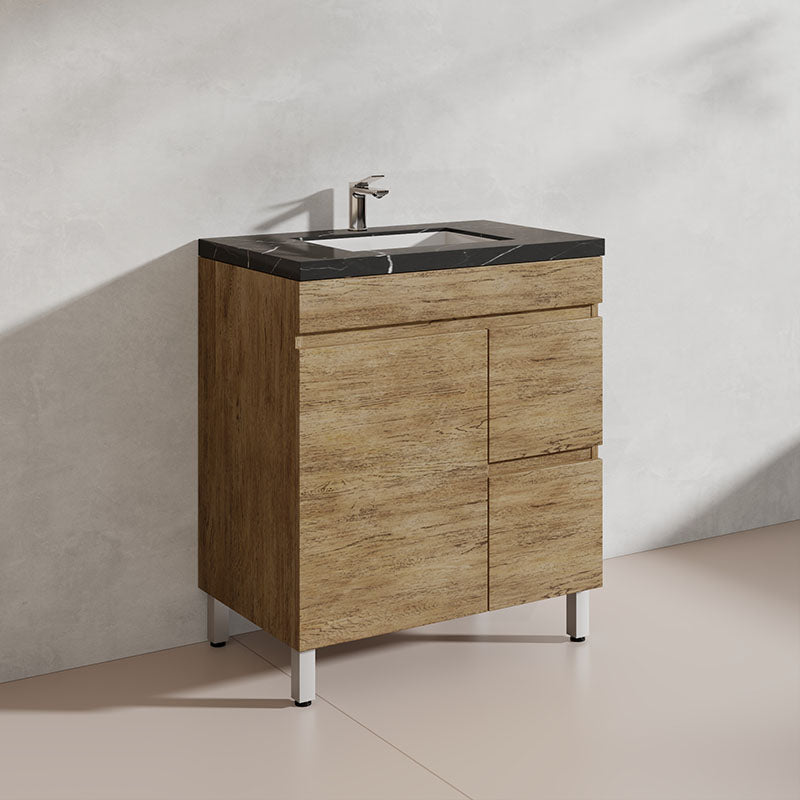 Lukka Camden Modern 750mm Freestanding Vanity E0 MDF Wood Grain PVC Film Cabinet with Left/Right Hand Drawers In Various Colours