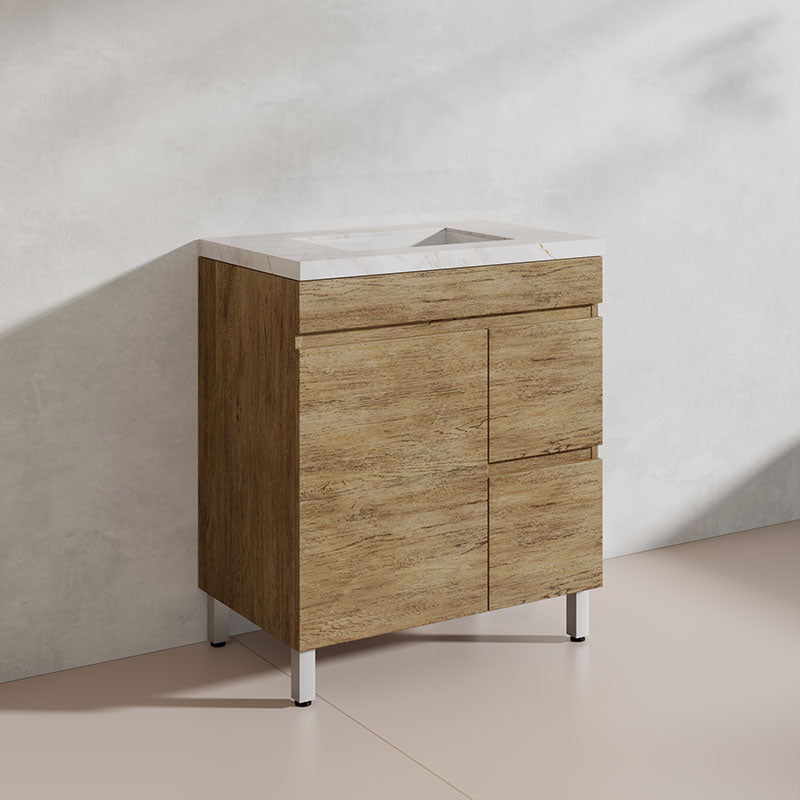 Lukka Camden Modern 750mm Freestanding Vanity E0 MDF Wood Grain PVC Film Cabinet with Left/Right Hand Drawers In Various Colours