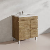 Lukka Camden Modern 750mm Freestanding Vanity E0 MDF Wood Grain PVC Film Cabinet with Left/Right Hand Drawers In Various Colours