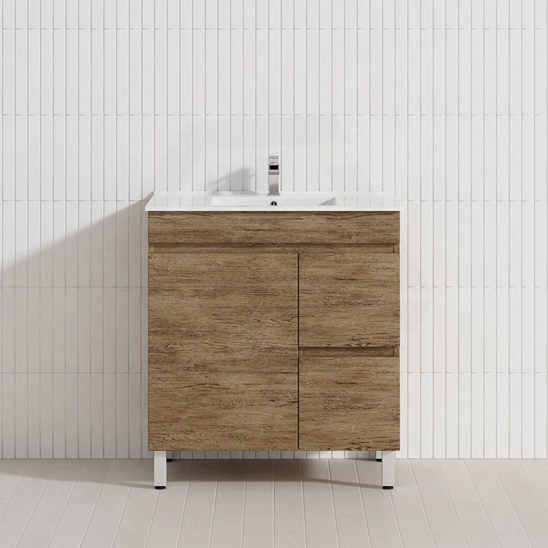 Lukka Camden Modern 750mm Freestanding Vanity E0 MDF Wood Grain PVC Film Cabinet with Left/Right Hand Drawers In Various Colours