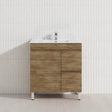 Lukka Camden Modern 750mm Freestanding Vanity E0 MDF Wood Grain PVC Film Cabinet with Left/Right Hand Drawers In Various Colours