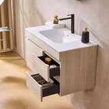 Lukka Camden Modern 750mm Wall Hung Vanity E0 MDF Wood Grain PVC Film Cabinet with Left/Right Hand Drawers In Various Colours