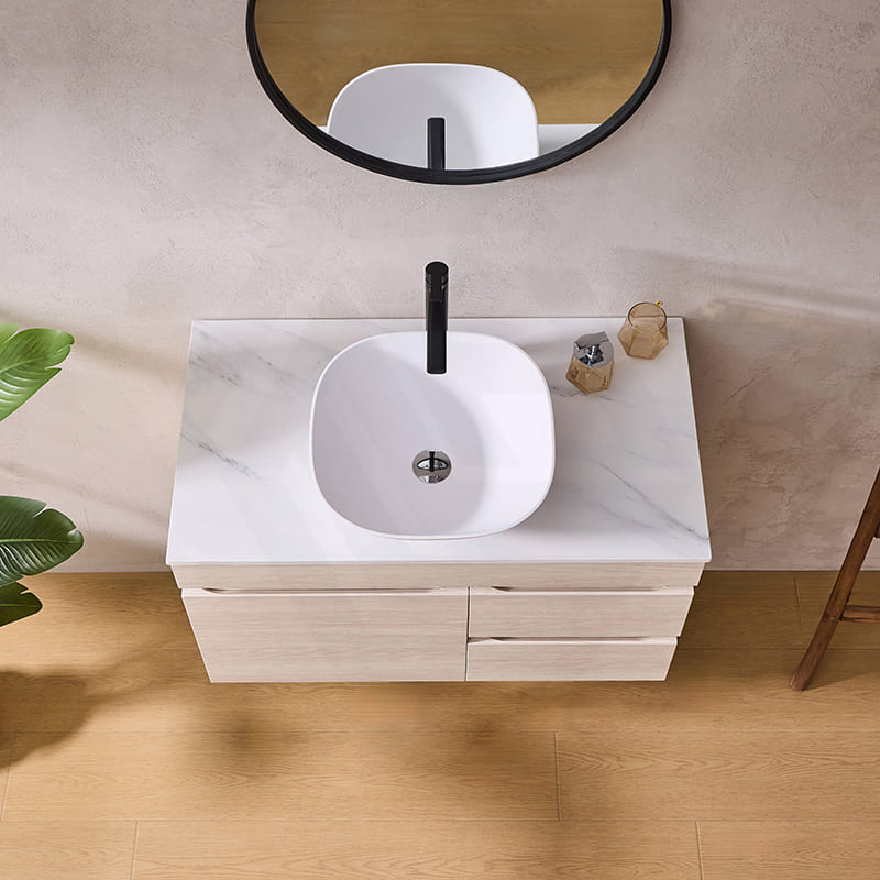 Lukka Camden Modern 750mm Wall Hung Vanity E0 MDF Wood Grain PVC Film Cabinet with Left/Right Hand Drawers In Various Colours