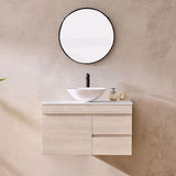 Lukka Camden Modern 750mm Wall Hung Vanity E0 MDF Wood Grain PVC Film Cabinet with Left/Right Hand Drawers In Various Colours