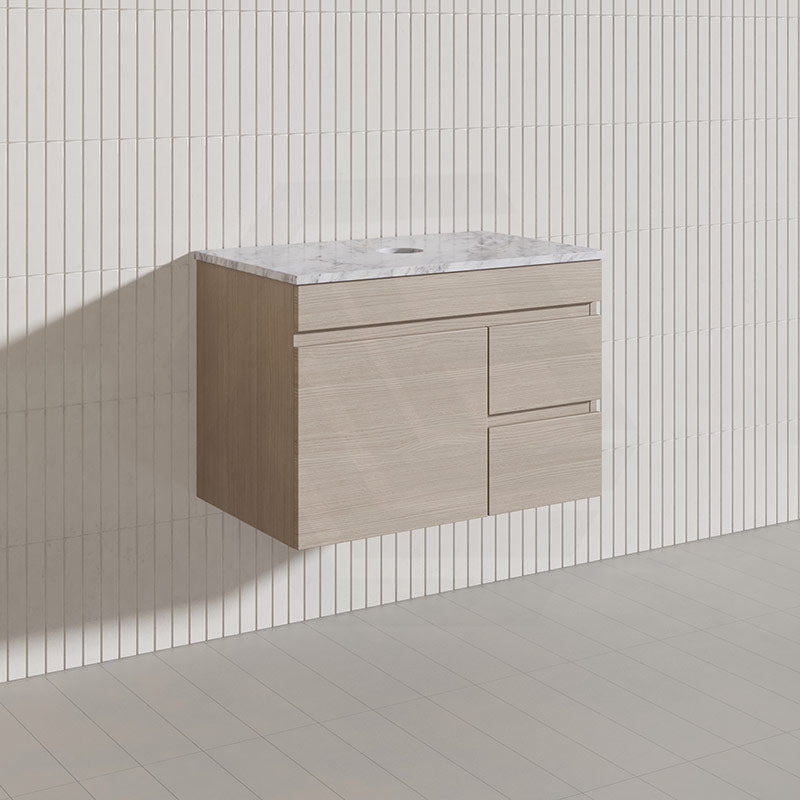 Lukka Camden Modern 750mm Wall Hung Vanity E0 MDF Wood Grain PVC Film Cabinet with Left/Right Hand Drawers In Various Colours