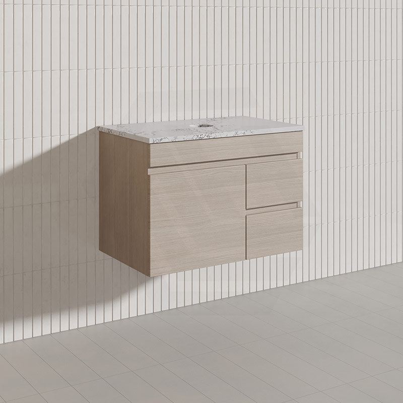 Lukka Camden Modern 750mm Wall Hung Vanity E0 MDF Wood Grain PVC Film Cabinet with Left/Right Hand Drawers In Various Colours