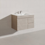 Lukka Camden Modern 750mm Wall Hung Vanity E0 MDF Wood Grain PVC Film Cabinet with Left/Right Hand Drawers In Various Colours