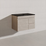 Lukka Camden Modern 750mm Wall Hung Vanity E0 MDF Wood Grain PVC Film Cabinet with Left/Right Hand Drawers In Various Colours