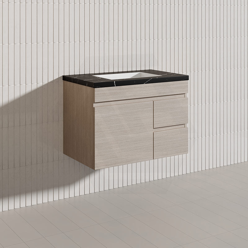 Lukka Camden Modern 750mm Wall Hung Vanity E0 MDF Wood Grain PVC Film Cabinet with Left/Right Hand Drawers In Various Colours