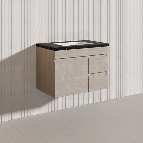 Lukka Camden Modern 750mm Wall Hung Vanity E0 MDF Wood Grain PVC Film Cabinet with Left/Right Hand Drawers In Various Colours