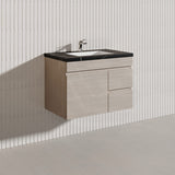 Lukka Camden Modern 750mm Wall Hung Vanity E0 MDF Wood Grain PVC Film Cabinet with Left/Right Hand Drawers In Various Colours