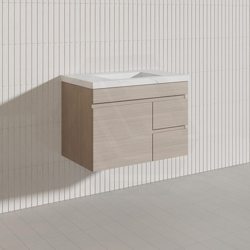 Lukka Camden Modern 750mm Wall Hung Vanity E0 MDF Wood Grain PVC Film Cabinet with Left/Right Hand Drawers In Various Colours