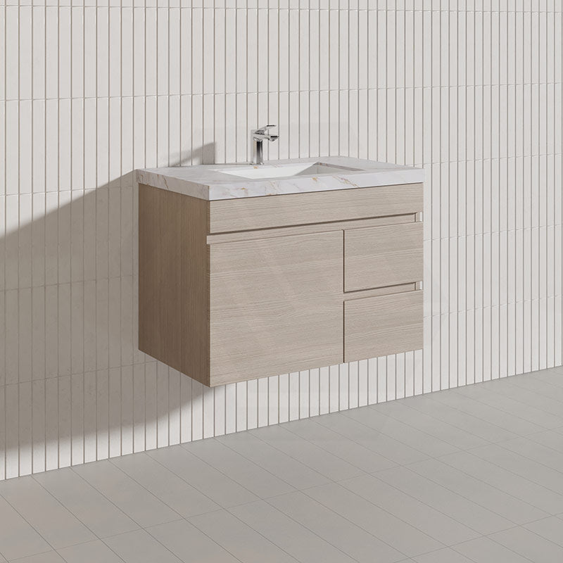 Lukka Camden Modern 750mm Wall Hung Vanity E0 MDF Wood Grain PVC Film Cabinet with Left/Right Hand Drawers In Various Colours