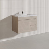 Lukka Camden Modern 750mm Wall Hung Vanity E0 MDF Wood Grain PVC Film Cabinet with Left/Right Hand Drawers In Various Colours