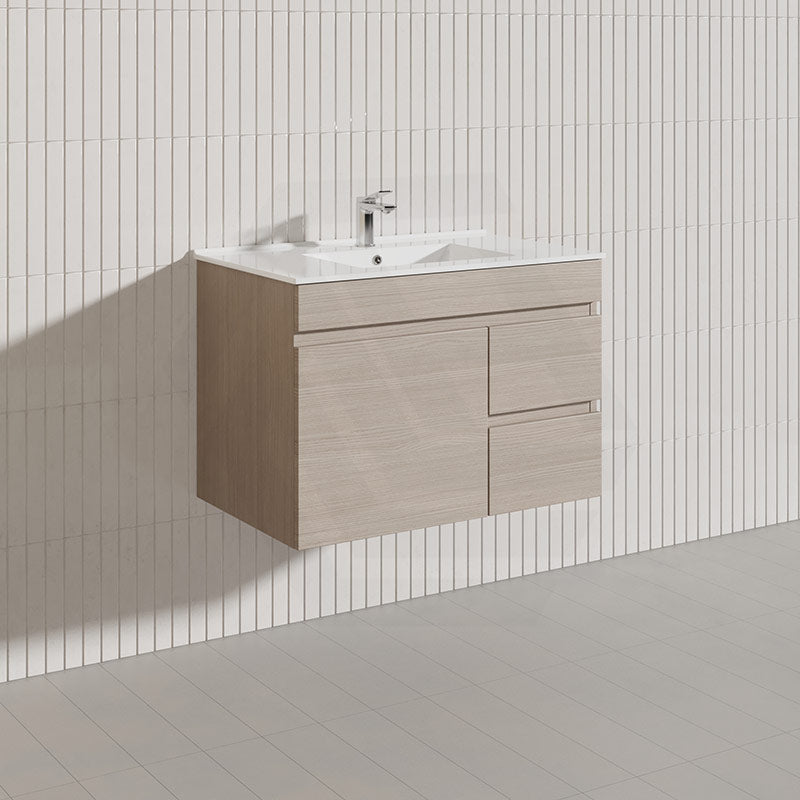 Lukka Camden Modern 750mm Wall Hung Vanity E0 MDF Wood Grain PVC Film Cabinet with Left/Right Hand Drawers In Various Colours