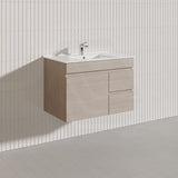 Lukka Camden Modern 750mm Wall Hung Vanity E0 MDF Wood Grain PVC Film Cabinet with Left/Right Hand Drawers In Various Colours