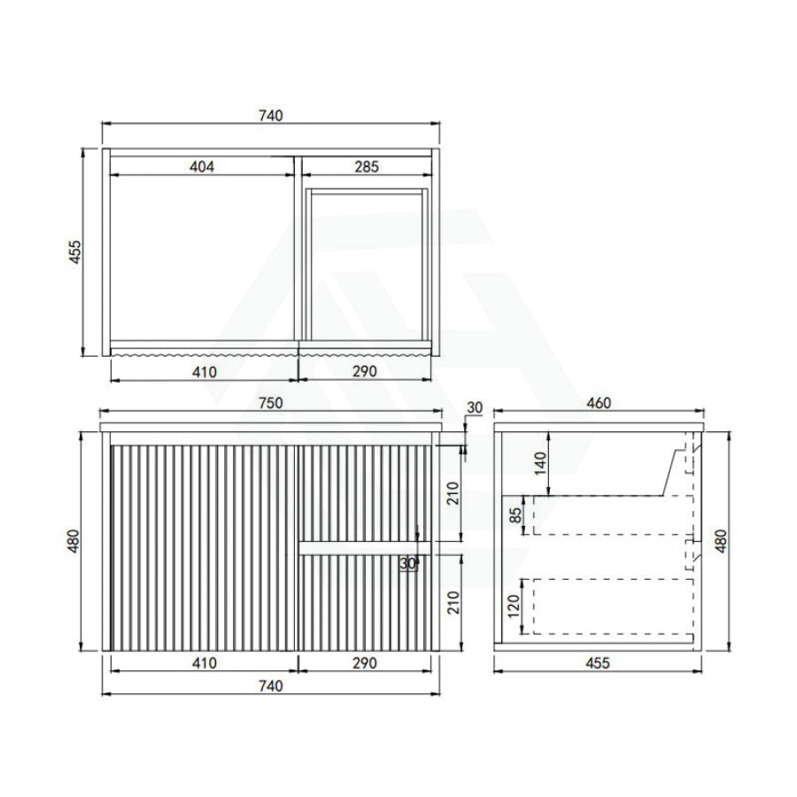 600-1500mm Lukka Crete Wall Hung Bathroom Fluted Vanity Matt White/Black PVC Board Cabinet ONLY & Ceramic Top Available