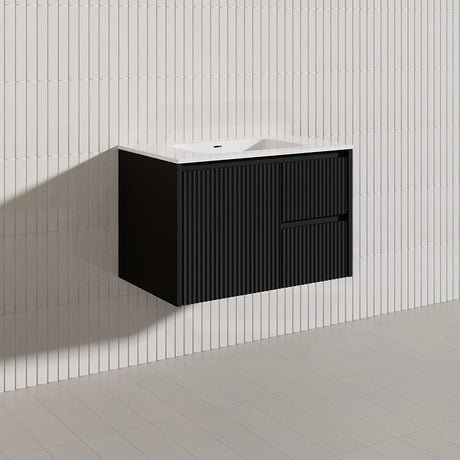 750mm Lukka Crete Wall Hung Bathroom Fluted Vanity Matt White/Black PVC Board Left/Right Drawers Available