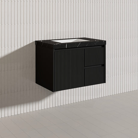 750mm Lukka Crete Wall Hung Bathroom Fluted Vanity Matt White/Black PVC Board Left/Right Drawers Available