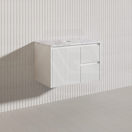 750mm Lukka Crete Wall Hung Bathroom Fluted Vanity Matt White/Black PVC Board Left/Right Drawers Available