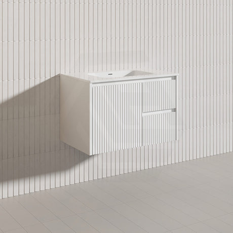 750mm Lukka Crete Wall Hung Bathroom Fluted Vanity Matt White/Black PVC Board Left/Right Drawers Available