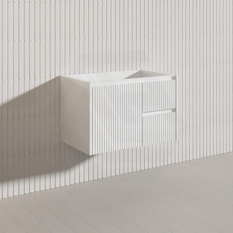 750mm Lukka Crete Wall Hung Bathroom Fluted Vanity Matt White/Black PVC Board Left/Right Drawers Available
