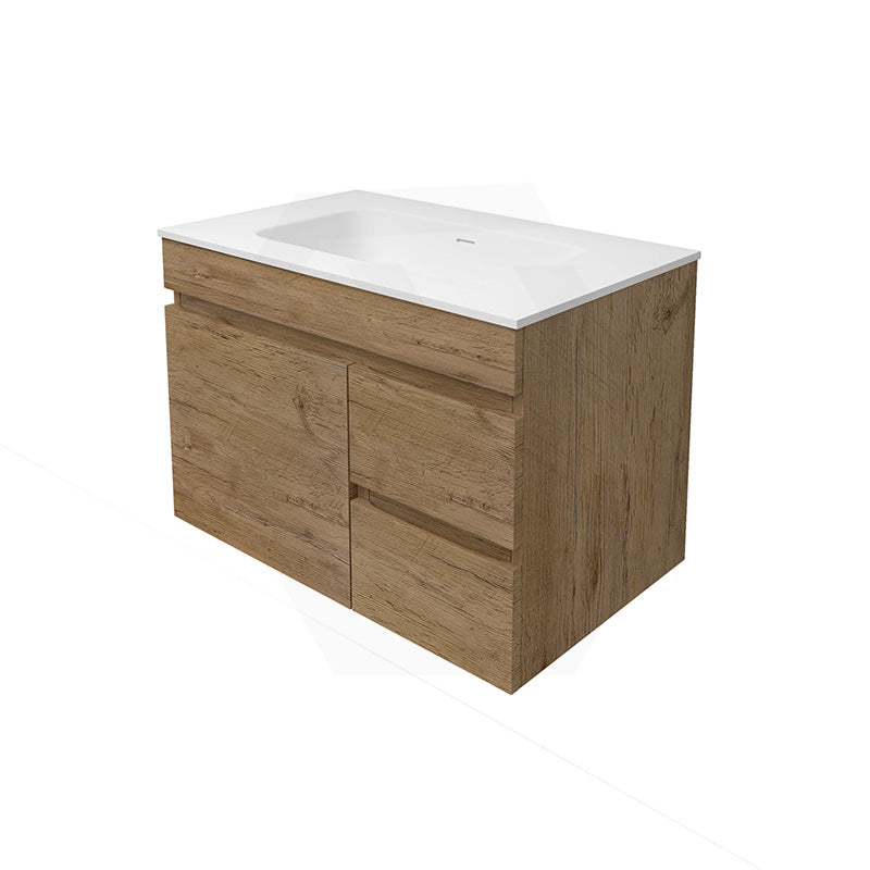 Lukka Camden Modern 750mm Wall Hung Vanity E0 MDF Wood Grain PVC Film Cabinet with Left/Right Hand Drawers In Various Colours