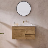 Lukka Camden Modern 750mm Wall Hung Vanity E0 MDF Wood Grain PVC Film Cabinet with Left/Right Hand Drawers In Various Colours