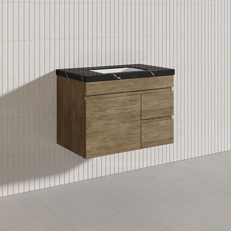 Lukka Camden Modern 750mm Wall Hung Vanity E0 MDF Wood Grain PVC Film Cabinet with Left/Right Hand Drawers In Various Colours
