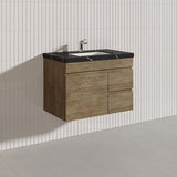 Lukka Camden Modern 750mm Wall Hung Vanity E0 MDF Wood Grain PVC Film Cabinet with Left/Right Hand Drawers In Various Colours