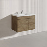 Lukka Camden Modern 750mm Wall Hung Vanity E0 MDF Wood Grain PVC Film Cabinet with Left/Right Hand Drawers In Various Colours