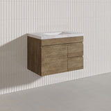 Lukka Camden Modern 750mm Wall Hung Vanity E0 MDF Wood Grain PVC Film Cabinet with Left/Right Hand Drawers In Various Colours