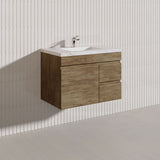 Lukka Camden Modern 750mm Wall Hung Vanity E0 MDF Wood Grain PVC Film Cabinet with Left/Right Hand Drawers In Various Colours