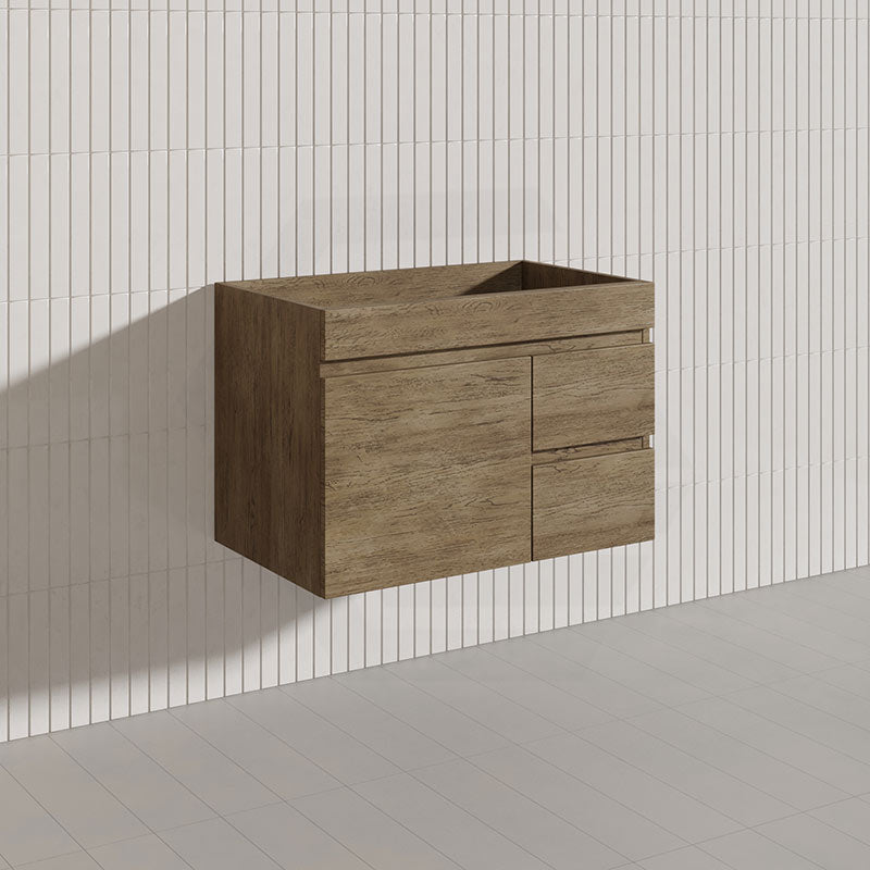 Lukka Camden Modern 750mm Wall Hung Vanity E0 MDF Wood Grain PVC Film Cabinet with Left/Right Hand Drawers In Various Colours