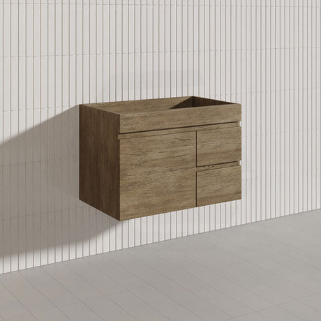 Lukka Camden Modern 750mm Wall Hung Vanity E0 MDF Wood Grain PVC Film Cabinet with Left/Right Hand Drawers In Various Colours