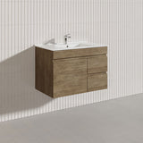 Lukka Camden Modern 750mm Wall Hung Vanity E0 MDF Wood Grain PVC Film Cabinet with Left/Right Hand Drawers In Various Colours