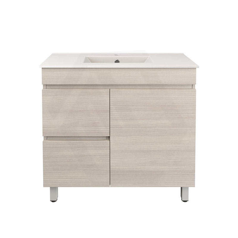 Lukka Camden Modern 900mm Narrow Freestanding Vanity E0 MDF Wood Grain PVC Film Cabinet with Left/Right Hand Drawers In Various Colours