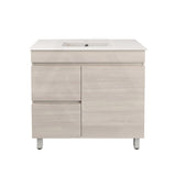 Lukka Camden Modern 900mm Narrow Freestanding Vanity E0 MDF Wood Grain PVC Film Cabinet with Left/Right Hand Drawers In Various Colours