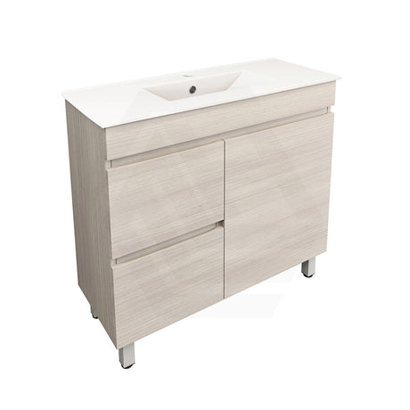Lukka Camden Modern 900mm Narrow Freestanding Vanity E0 MDF Wood Grain PVC Film Cabinet with Left/Right Hand Drawers In Various Colours
