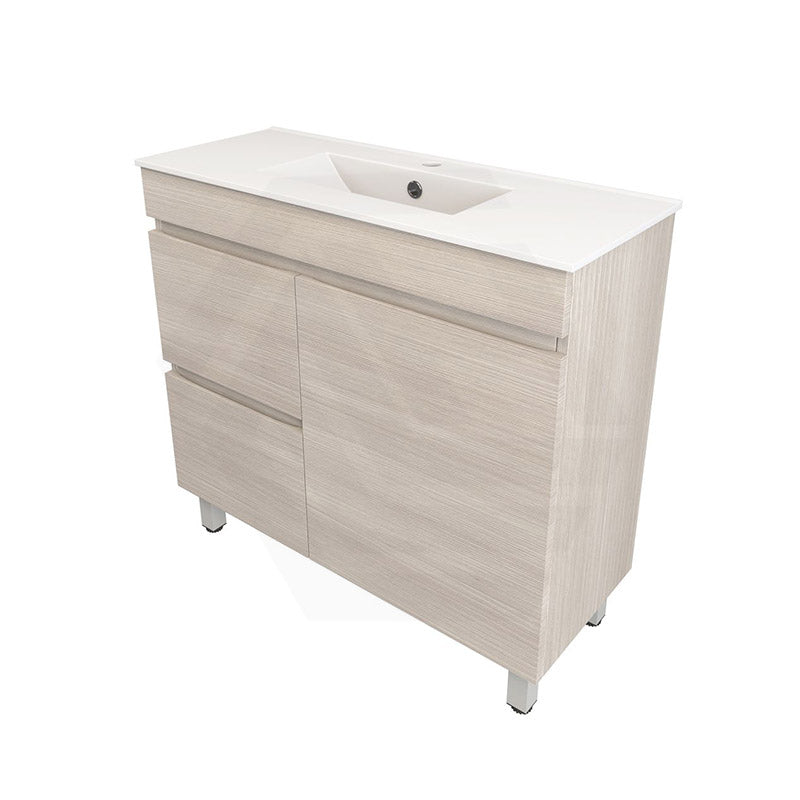 Lukka Camden Modern 900mm Narrow Freestanding Vanity E0 MDF Wood Grain PVC Film Cabinet with Left/Right Hand Drawers In Various Colours