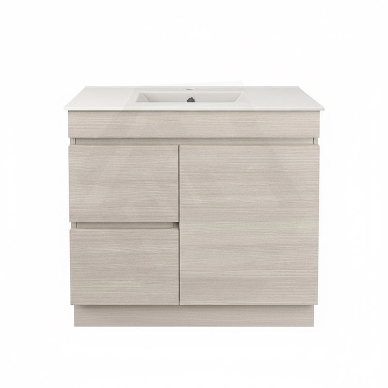 Lukka Camden Modern 900mm Narrow Freestanding Vanity E0 MDF Wood Grain PVC Film Cabinet with Left/Right Hand Drawers In Various Colours