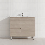 Lukka Camden Modern 900mm Narrow Freestanding Vanity E0 MDF Wood Grain PVC Film Cabinet with Left/Right Hand Drawers In Various Colours