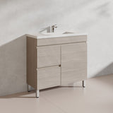 Lukka Camden Modern 900mm Narrow Freestanding Vanity E0 MDF Wood Grain PVC Film Cabinet with Left/Right Hand Drawers In Various Colours