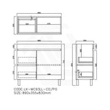 Lukka Camden Modern 900mm Narrow Freestanding Vanity E0 MDF Wood Grain PVC Film Cabinet with Left/Right Hand Drawers In Various Colours