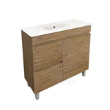 Lukka Camden Modern 900mm Narrow Freestanding Vanity E0 MDF Wood Grain PVC Film Cabinet with Left/Right Hand Drawers In Various Colours