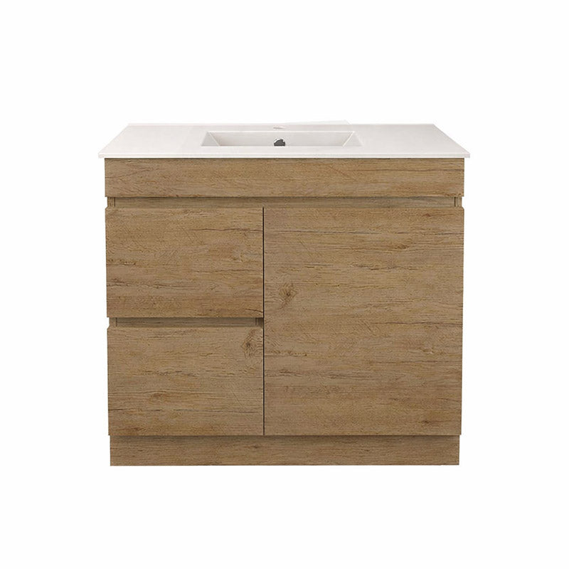 Lukka Camden Modern 900mm Narrow Freestanding Vanity E0 MDF Wood Grain PVC Film Cabinet with Left/Right Hand Drawers In Various Colours