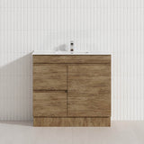 Lukka Camden Modern 900mm Narrow Freestanding Vanity E0 MDF Wood Grain PVC Film Cabinet with Left/Right Hand Drawers In Various Colours