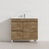 Lukka Camden Modern 900mm Narrow Freestanding Vanity E0 MDF Wood Grain PVC Film Cabinet with Left/Right Hand Drawers In Various Colours