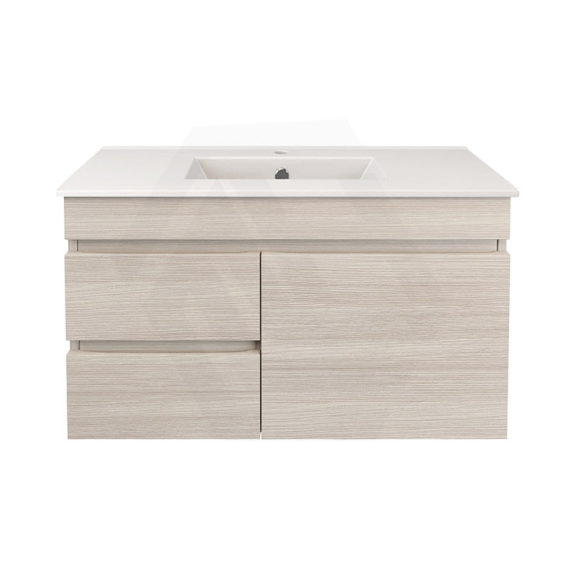 Lukka Camden Modern 900mm Narrow Wall Hung Vanity E0 MDF Wood Grain PVC Film Cabinet with Left/Right Hand Drawers Variant Colour Available